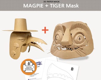 Tiger & Magpie Mask Pattern | Printable PDF Template | DIY papercraft | Kpop Costume | Instant Download
