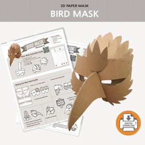 Bird Mask, Eagle Mask | paper Mask Template | low poly mask | DIY Printable Mask | animal mask halloween | Instant Pdf Download