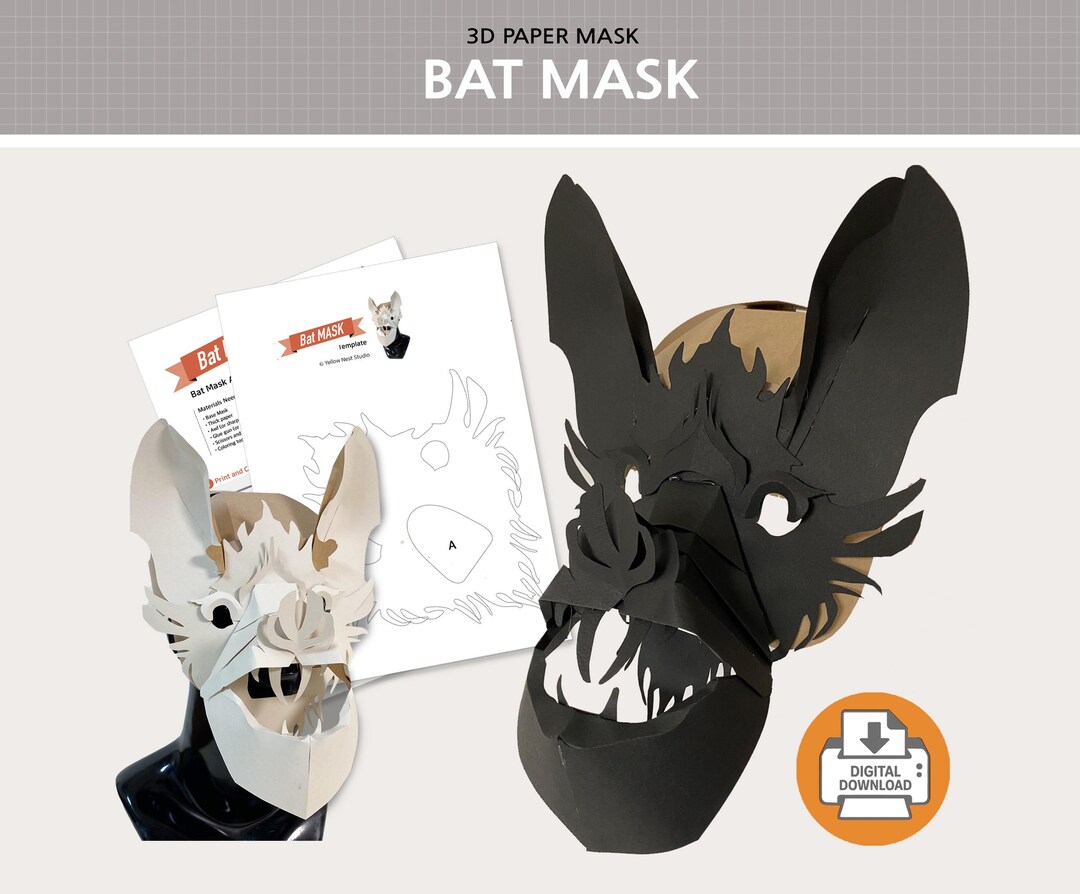 3D Bat Paper Mask Template: DIY Printable Halloween Mask (PDF Download ...