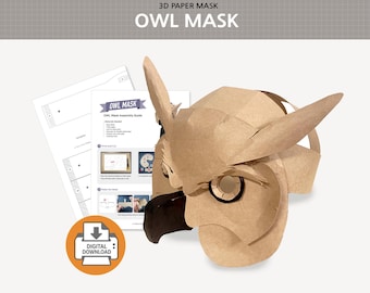 Owl Mask Pattern | Printable PDF Template | DIY papercraft | Bird Costume | Instant Download