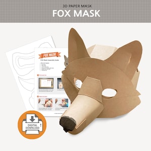 Fox mask digital PDF - Papercraft Animal Mask Template