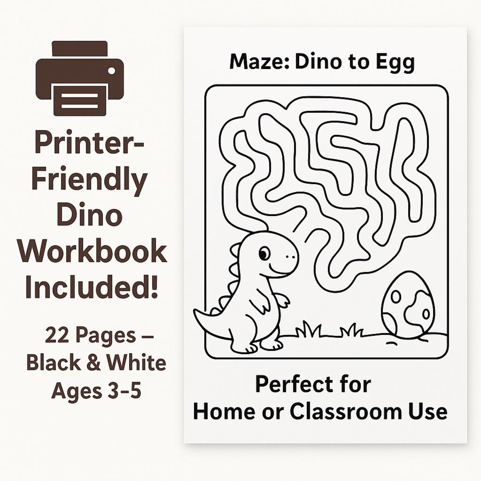 Dinosaur Activity Book – B&amp;W Printable for Preschool (ages 3–5) | 22 ...