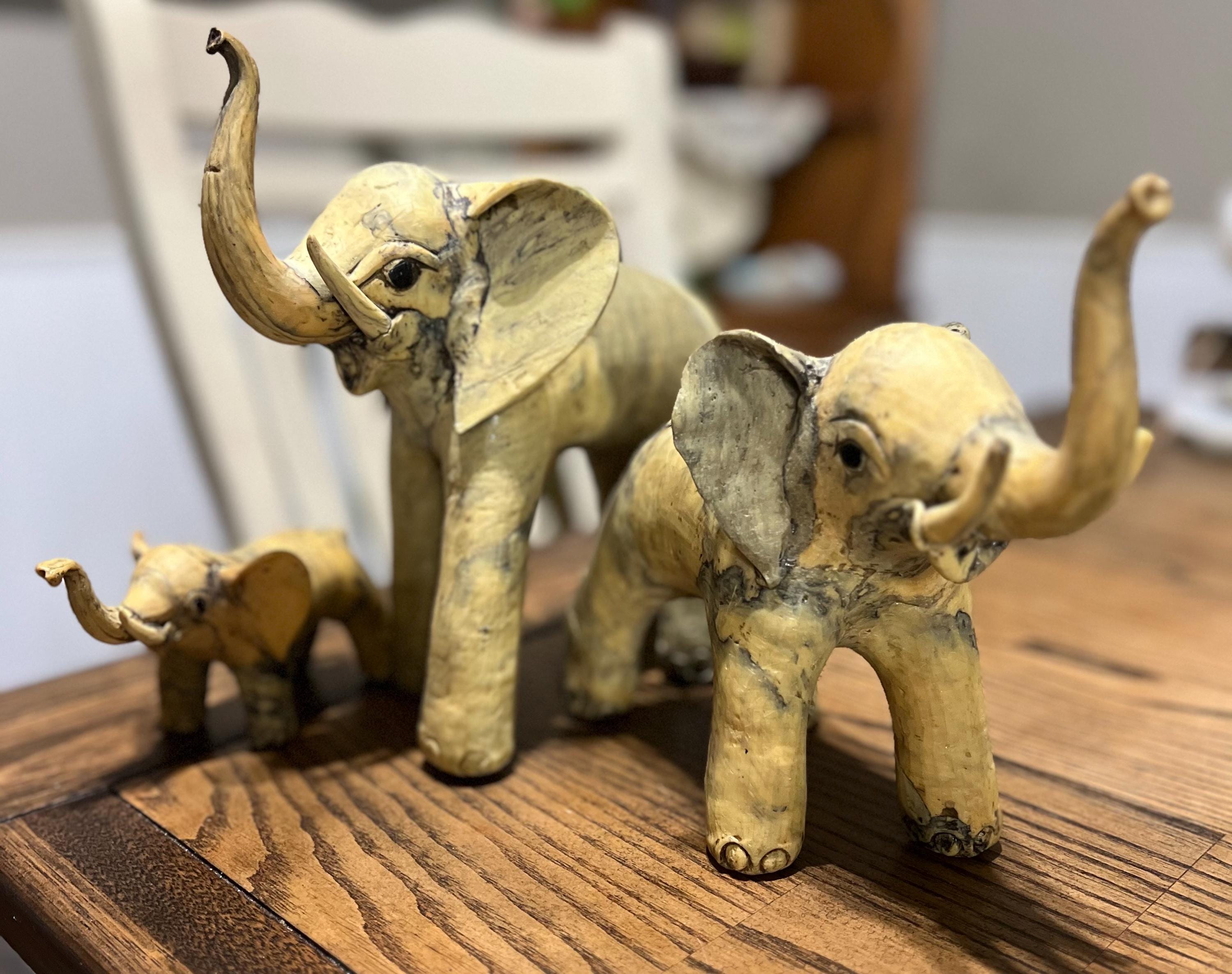 Oyster Shell Elephant Family Set: Filipino Souvenir Coastal Decor