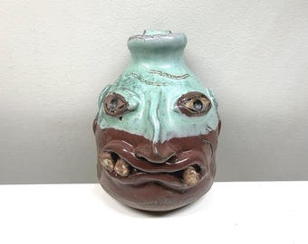 Jarra de cerámica de arte popular con forma de rostro, decoración única de estilo sureño, regalo artesanal único, sellada/firmada/numerada 30