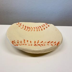 Baseball Inspired Ceramic Ring Dish Handmade Decorative Jewelry Holder and Catchall Storage Bowl Baseball Catchall