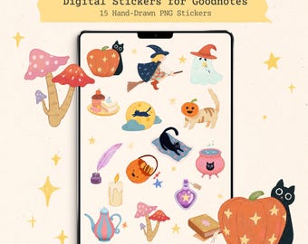 Spooky Halloween Stickers: Hand-Drawn Cats, Ghosts, Pumpkins  for Goodnotes (Digital Download)