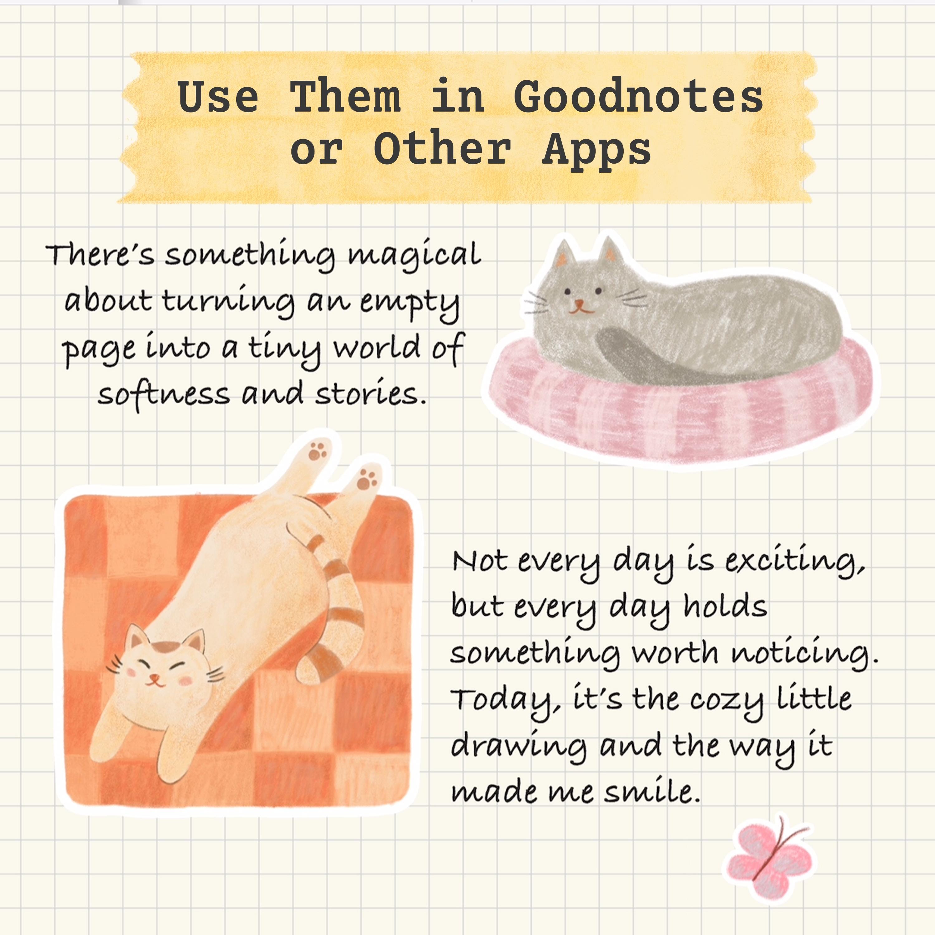 Cozy Cat Digital Stickers: Hand-drawn Planner Art for Goodnotes (PNG ...