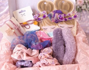 Handmade Hair Accessories Gift Box, Purple Starlight theme Scrunchies Bundle, Dream Style