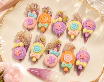 Candy Japanese Cutie Girl Press-On Nails: Hand Made Unique Design, Size M
