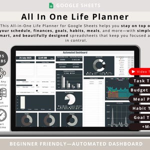 Life Planner Googles Sheets Planner Digital Organizer Budget Planner Tracker To Do List Spreadsheet Template Habit Tracker 2025 Calendar