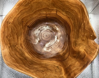 Vtg Roscher 8x8x4 handskuren burlträskål figurerad live edge rustik mittstycke