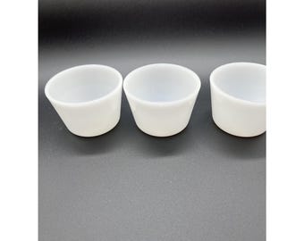 3 Glasbake Ramekin Custard Bake Cups Milk Glass White Bowls Flan Baking 4 oz