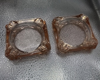 Vintage Pink Depression Glass Ashtrays~Coaster  Square Jeanette