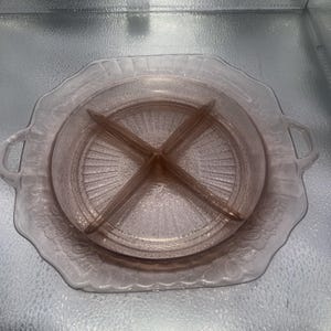 1930年代 取っ手付き アンカーホッキング ピンク デプレッションガラス メイフェア オープンローズ 4セクション