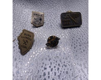 UNITED Mine Workes Of America UMWA Hat Lapel Pin Lot Of 4 ORGANIZED 1890-1983