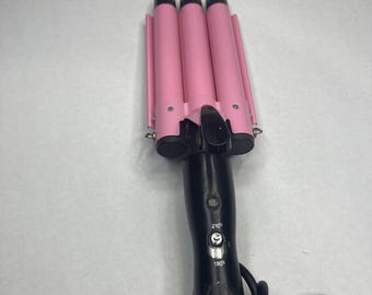 Three Barrel Curling Iron Wand with LCD Temperature Display - 1 Inch Ceramic