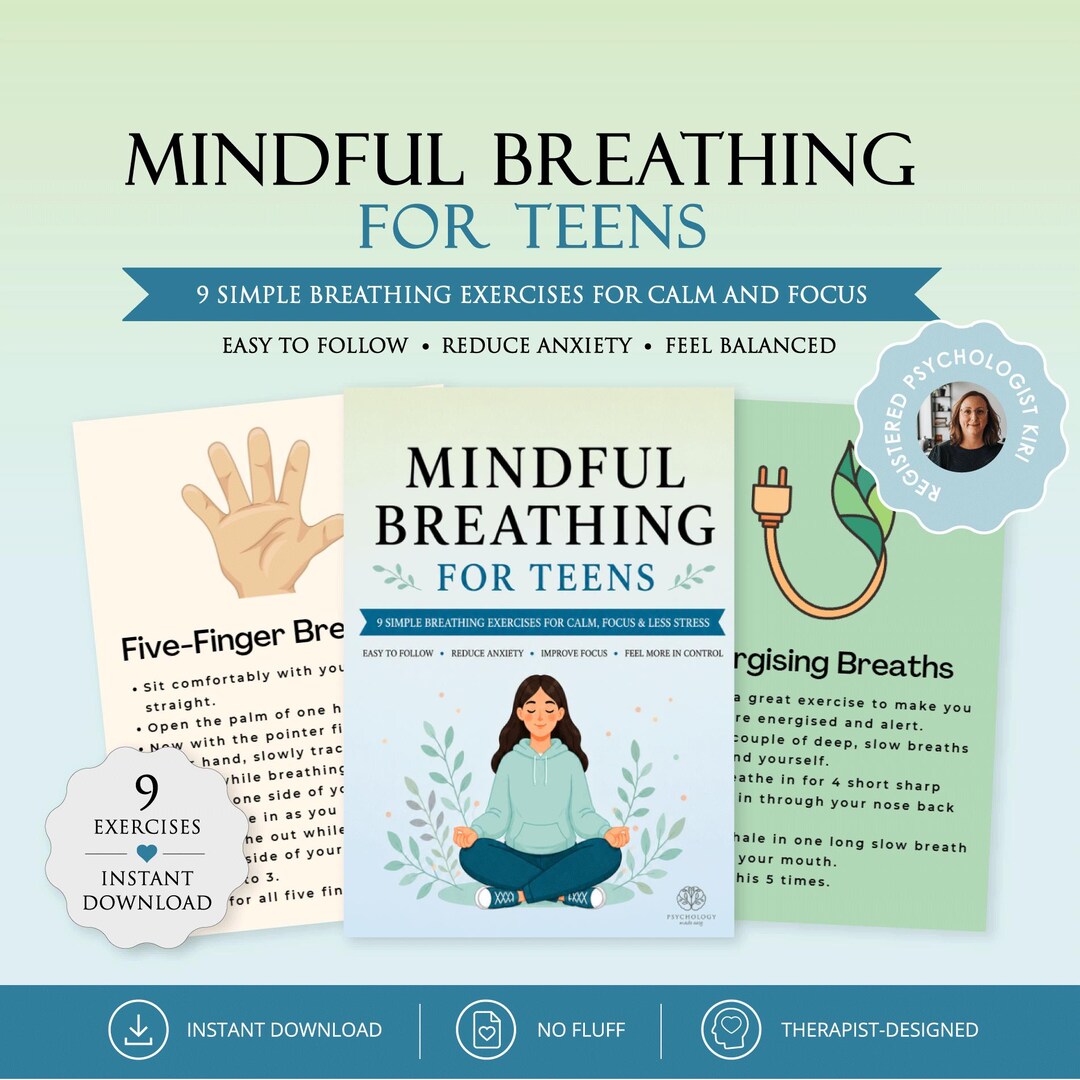 Mindful Breathing for Teens Printable | Anxiety Relief Coping Skills ...