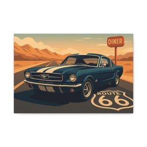Vintage Route 66 Car Canvas Art: Retro Road Trip Decor