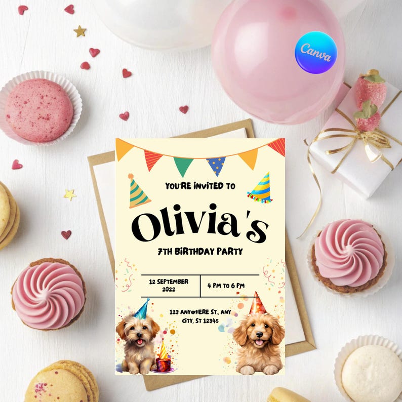 Dog Birthday Invitation Template Editable Canva, Puppy Party Invite ...