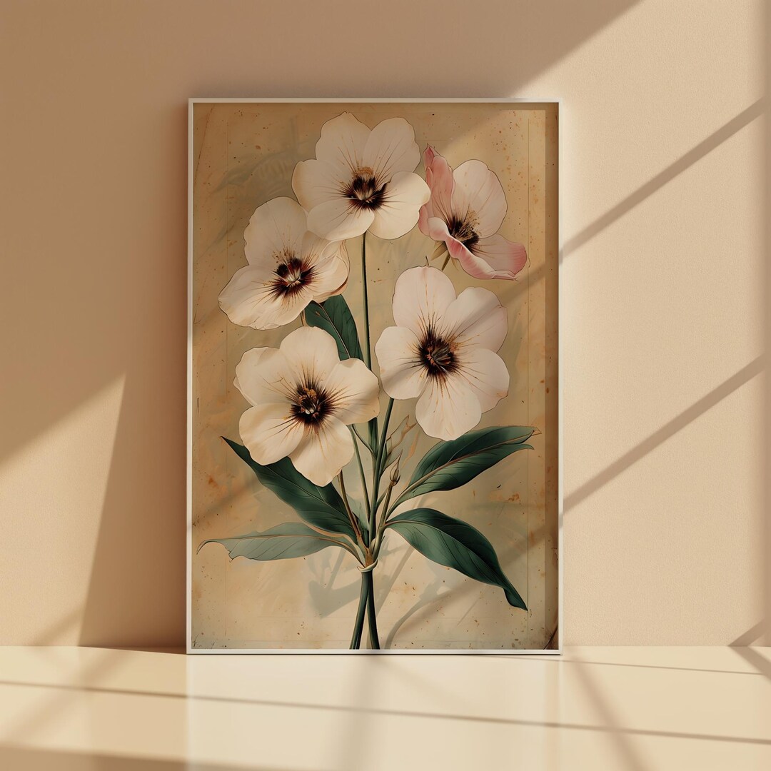 White Floral Bouquet Wall Art Printable – Minimal Flower Illustration ...