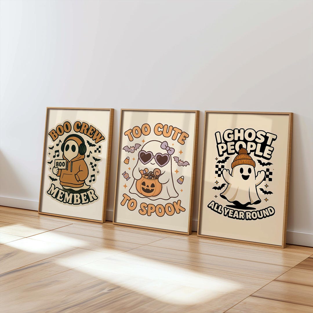 Halloween Nursery Wall Art Printable Set, Ghost Art Prints, Cute ...