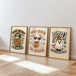 Set de arte imprimible de pared para guardería de Halloween, impresiones de arte de fantasmas, linda decoración de Halloween para habitación infantil, decoración de guardería de otoño, descarga digital