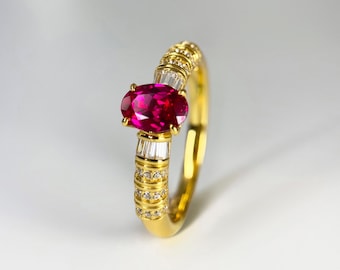Gold Ring with Lab Ruby Gemstones Statement Ring Engagement Gift for her