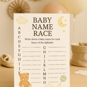 Baby Name Race Game - Baby Shower Printable