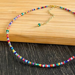 Colorful Beaded Choker Necklace, Adjustable Boho Layering Choker, Dainty Jewelry for Women, Minimalist Seed Bead Chain, Cute Teen Girls Gift