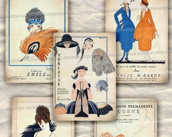 Art Deco Paris Fashion Ads French Advertisements ATC ACEO size 1920s 20s Twenties Gowns Cosmetics Decoupage Hair Salon 461