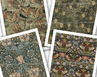 William Morris Art Nouveau Prints Printable Download Patterns Designs Textile Wallpaper Poster Clipart Decoupage Background Set of 4 972