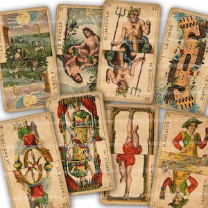 Tarocchi stampabili Scarica mazzo completo 78 carte Antico Indovino Italiano Chiaroveggente Lettura Psichica Negromanzia Zodiaco Occulto Shabby A03