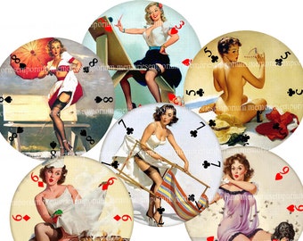 Decoración de bar para el hogar, posavasos para bebidas, chicas pin-up, pin-ups retro, naipes vintage de los años 40 y 50, descarga digital, clipart, cueva del hombre pm 861
