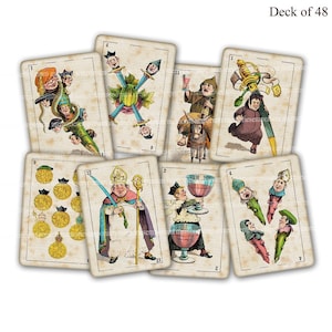 Baraja Mistica Playing Card Game Printable Download Antique Spanish Religious Satirical Church Themed Deck for Journaling Scrapbook Clipart
