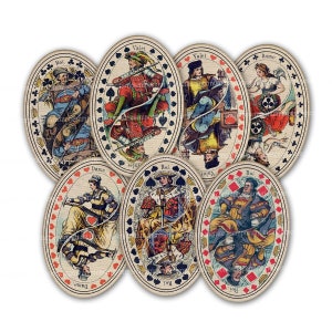 Antikes Spielkarten Oval druckbares Download Twelve Royals Aces Neuheit Antikes Kartenspiel 19tes Jahrhundert unvollständiges Set