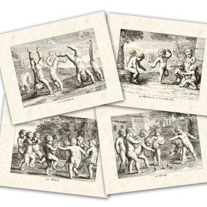 Grabados de querubines Imprimibles Descargar Impresión y Marco Arte mural Renacimiento francés Puttis Angels Putto Jugando Juegos Infantiles B47
