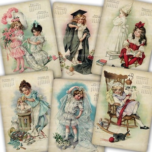 Maud Humphrey Kalender druckbare Download Kinder Postkarten 1904 Edwardian Chocolate Box Mädchen Decoupage Clipart Zeitschriften antike A06