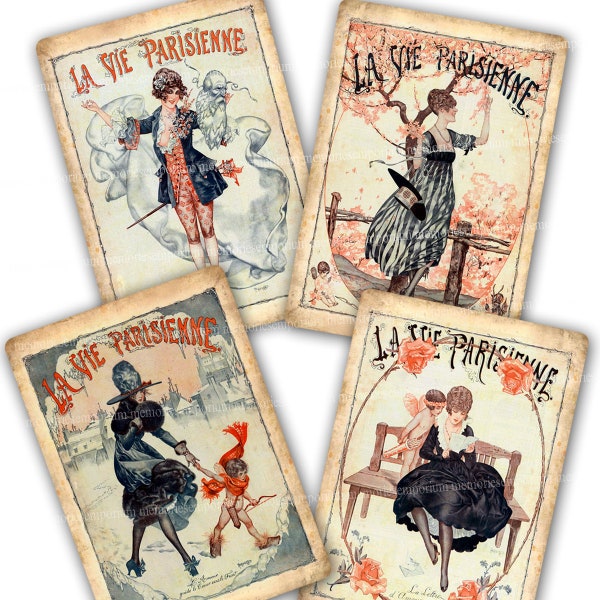 La Vie Parisienne Printable Download Postcards Digital Paper Belle Epoque Herouard Antique Paris Magazine Cover Decoupage Journaling A09