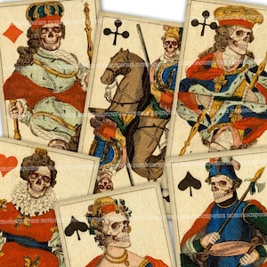 Skull Playing Cards Printable Download Halloween Devils Deck Incomplete Set of Royal Journaling Scrapbooking Antique Ephemera Digital A40