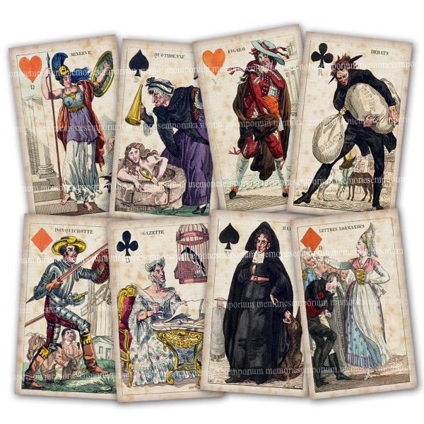 French 19th Century Playing Cards Printable Download Full Deck Antique Set of 52 for Journaling Scrapbook Decoupage Clipart