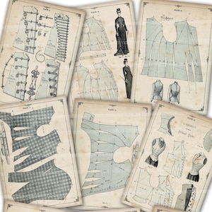Wzory sukienek modowych Projekty z lat 1800. Projektowanie Katalog antycznych ubrań damskich Do druku Pobierz pocztówki Dziennik ATC Ephemera A41