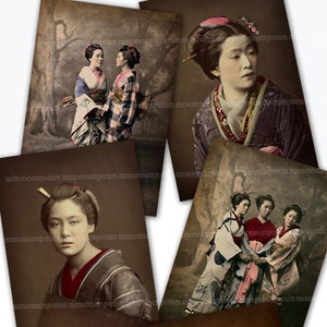 Geisha japonesa Courtesan Postal imprimible Descargar antigua Kimono Gabinete Tarjetas Japón Asia Mujeres Foto 19th Century Journal Ephemera A37