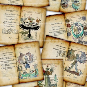 Junk Journaling Pagine di alchimia Simboli medievali Sfondo stampabile Scarica Alchemical Manuscript Kit Journal Mysticism Sorcery Witchcraft