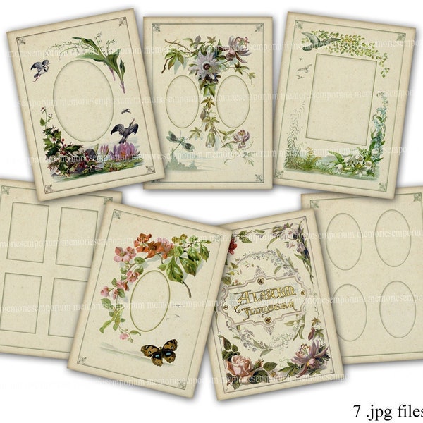 Antique Photo Album Pages Printable Download Victorian Journaling Scrapbooking Bundle Floral Decoration Clipart Decoupage Backgrounds A86