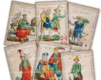 Antik spelkortlek med 32 utskrivbara nedladdningar Fransk kostymdagbok Scrapbook Clipart Papper Decoupage Utsmyckningar