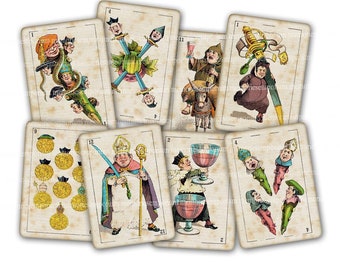 Baraja Mistica Playing Card Game Printable Download Antique Spanish Religious Satirical Church Themed Deck for Journaling Scrapbook Clipart