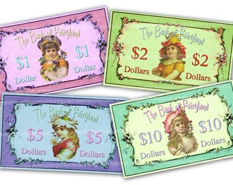 Fairy Play Money Printable Download Faerie Dollar Bank Notes Toy Paper Pretend Cash Party Favors FairyLand Banknotes Children Games A80