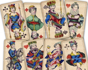 Playing Cards Royals Antique Printable Download Part Deck 19th Century Decoupage Journaling Scrapbooking King Queen Jack Pages Joker A82