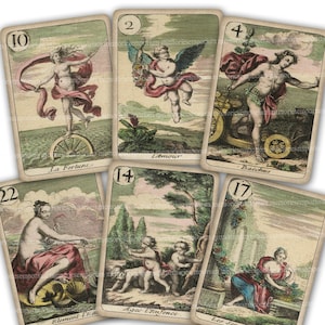 Tarot imprimible Descargar cubierta completa antigua 56 cartas francesas fortune Telling Clairvoyant lectura psíquica necromancia ocult Zodiac Shabby A02