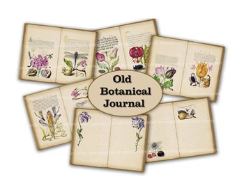 Old Botanical Junk Journal Kit, Flowers Plants Journal, Floral Printable Pack, Flower Ephemera, Digital DIY Junk Journal, Download para impressão